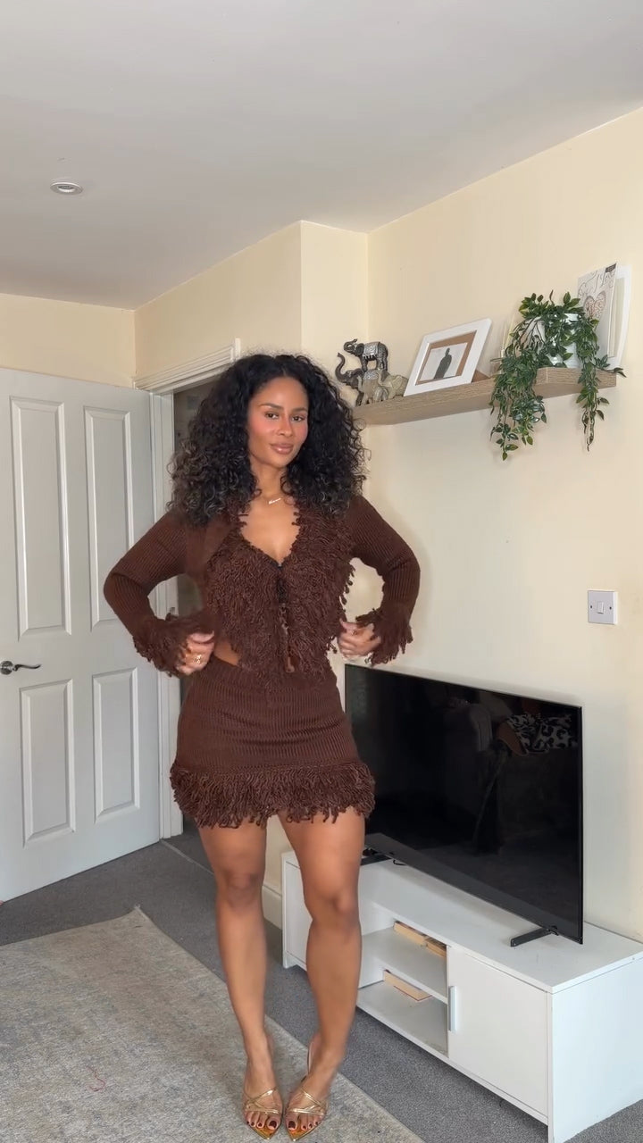 Fringe Sweater Skirt Set