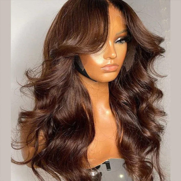 Body Wave Curtain Bangs 8x5 Glueless HD Lace Closure Wig and 13x4 Frontal Wig Put On And Go