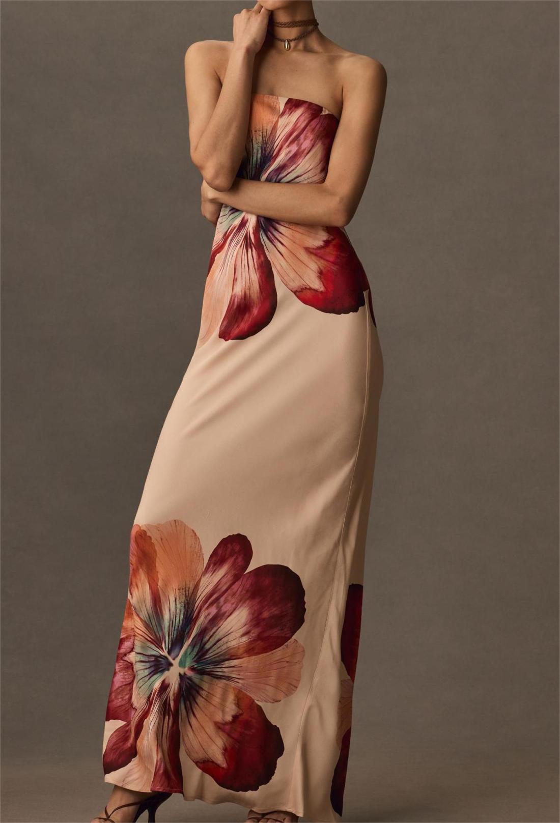 Strapless Satin Maxi Slip Dress
