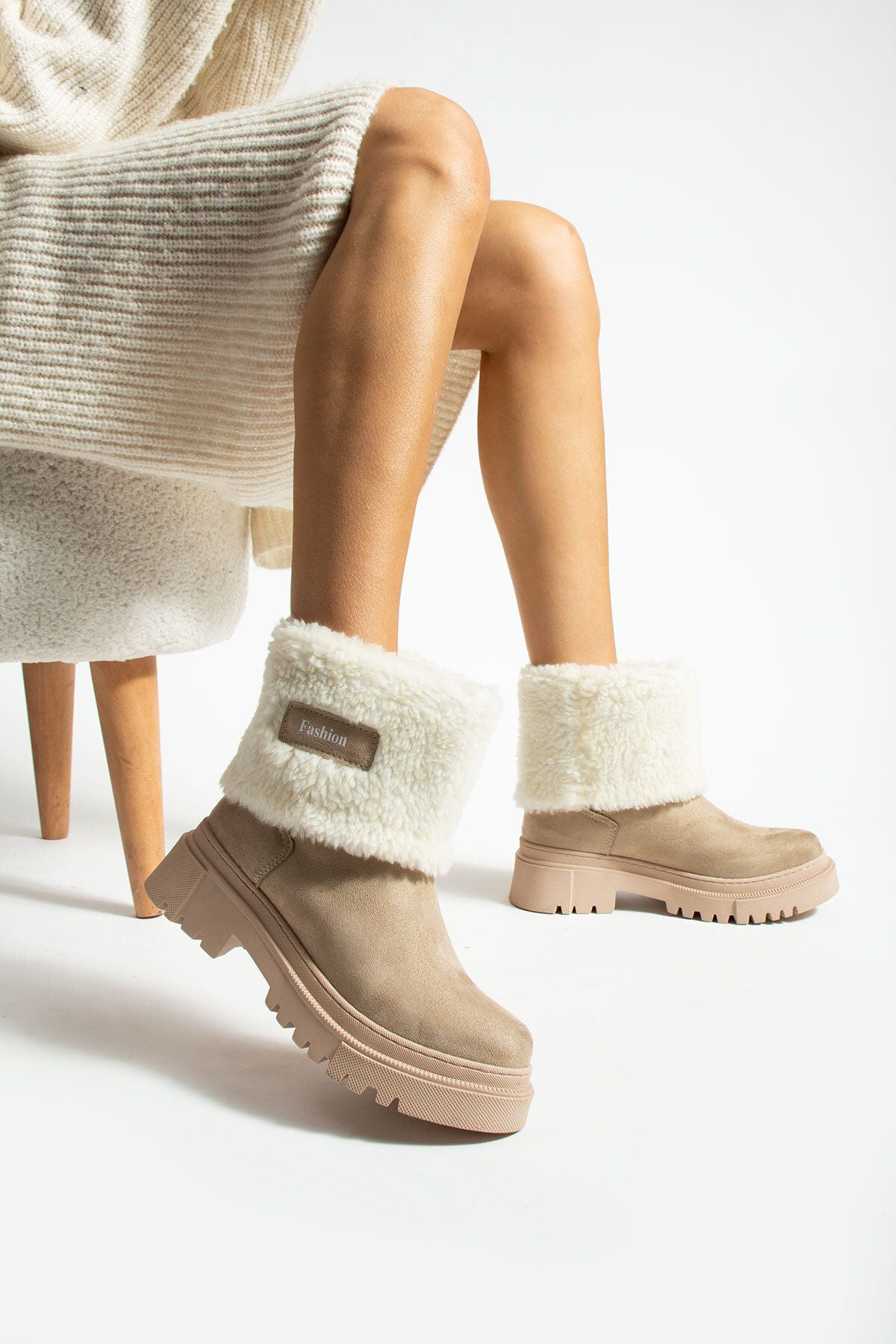 Worn InTwo Different Ways Suede Fur Women's Boots