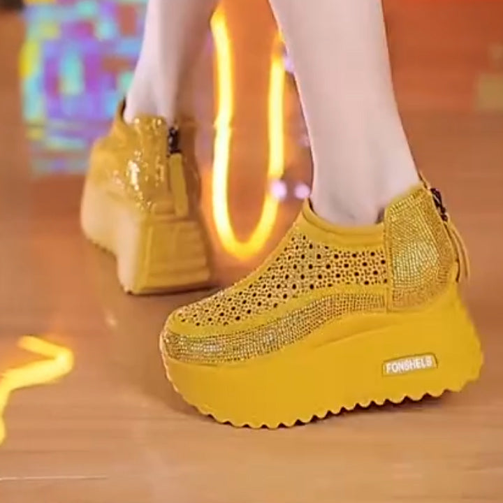 Sparkling Rhinestone Platform Sneakers