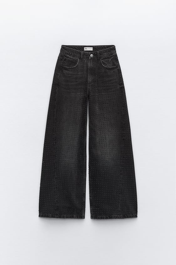 SUPER WIDE LEG RHINESTONE JEANS