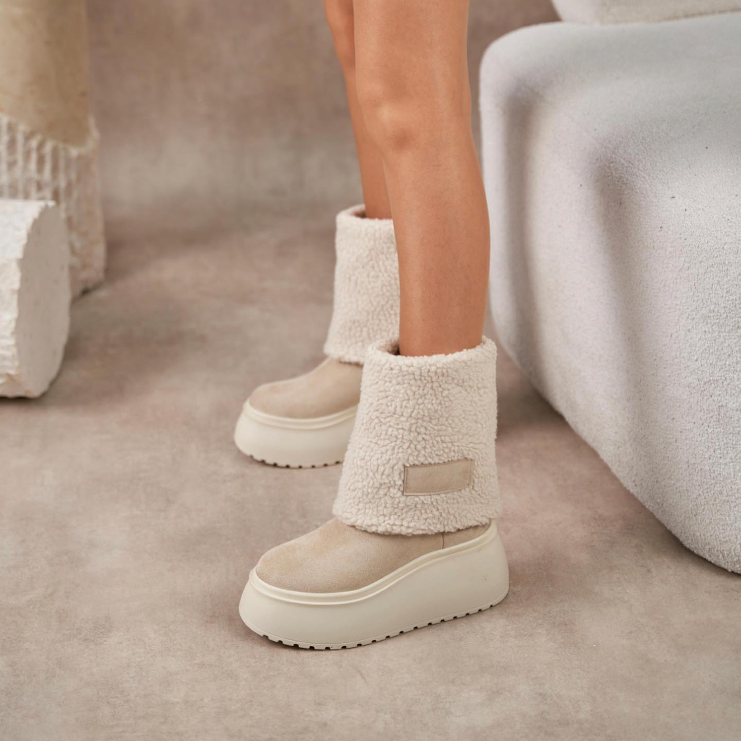 Worn InTwo Different Ways Suede Fur Women's Boots