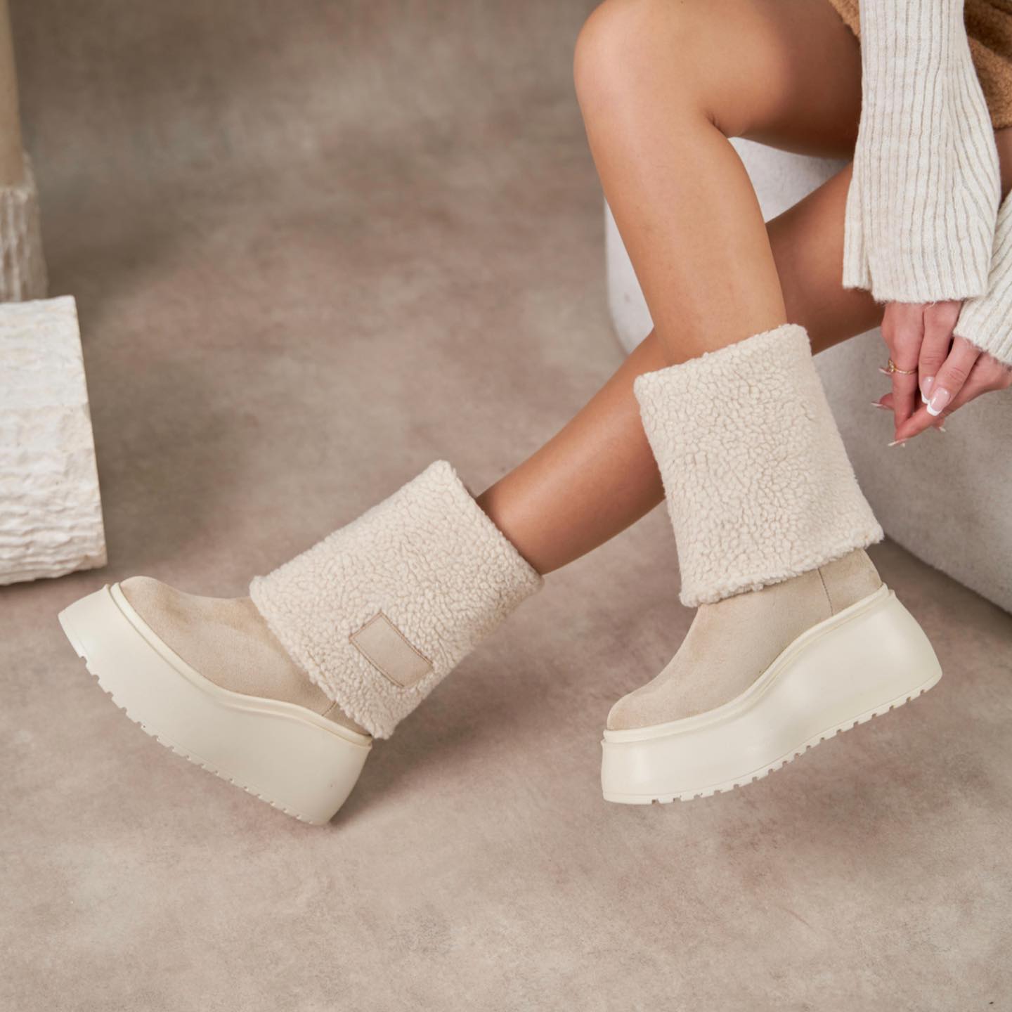 Worn InTwo Different Ways Suede Fur Women's Boots