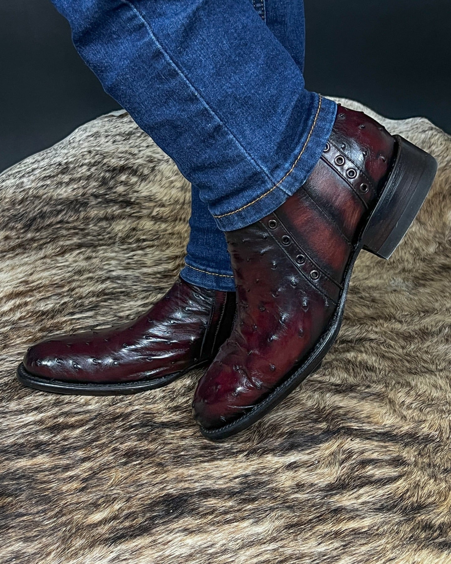 Brown ostrich boots