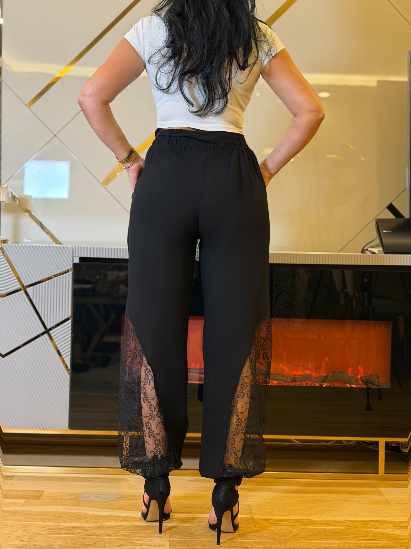 Black lace trousers