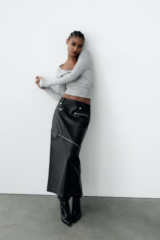 2 IN 1 FAUX LEATHER SKIRT