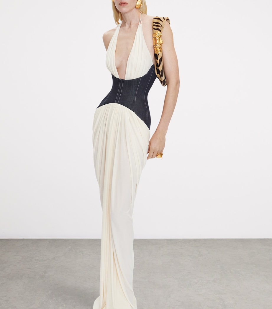 Denim-Bustier Maxi Dress