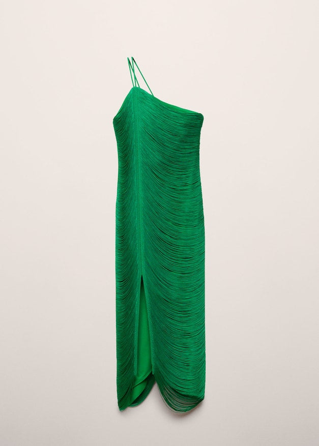 Asymmetrical dress with fringes