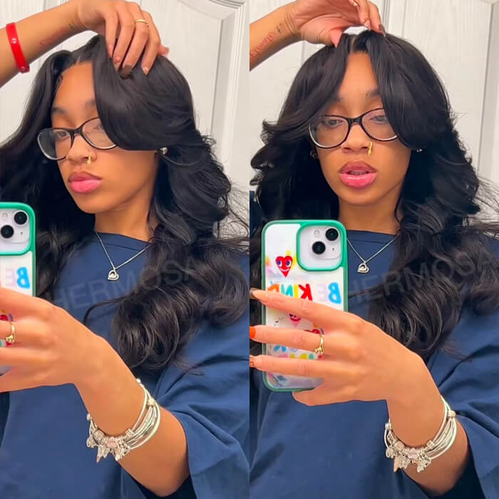 Body Wave Curtain Bangs 8x5 Glueless HD Lace Closure Wig and 13x4 Frontal Wig Put On And Go