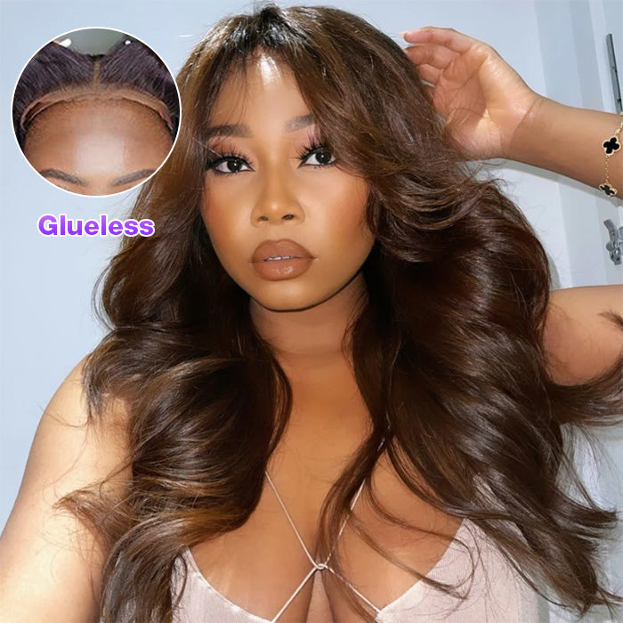 Body Wave Curtain Bangs 8x5 Glueless HD Lace Closure Wig and 13x4 Frontal Wig Put On And Go
