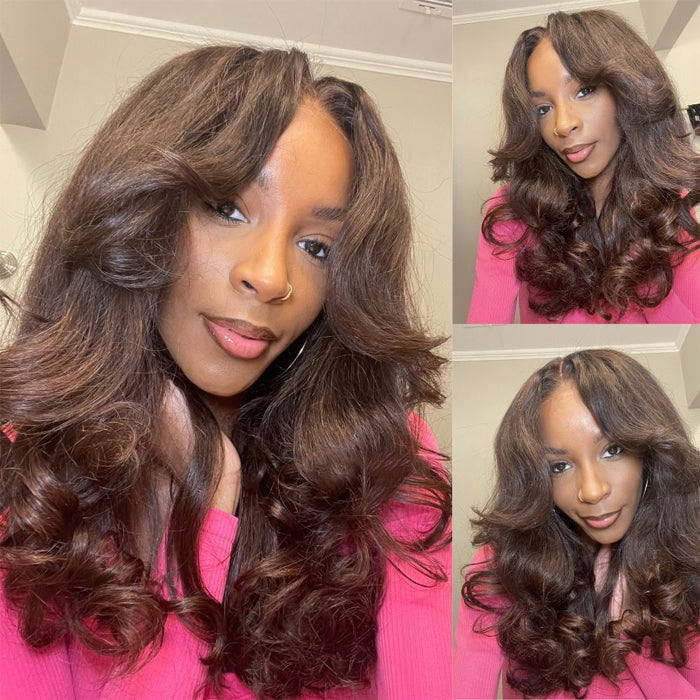 Body Wave Curtain Bangs 8x5 Glueless HD Lace Closure Wig and 13x4 Frontal Wig Put On And Go