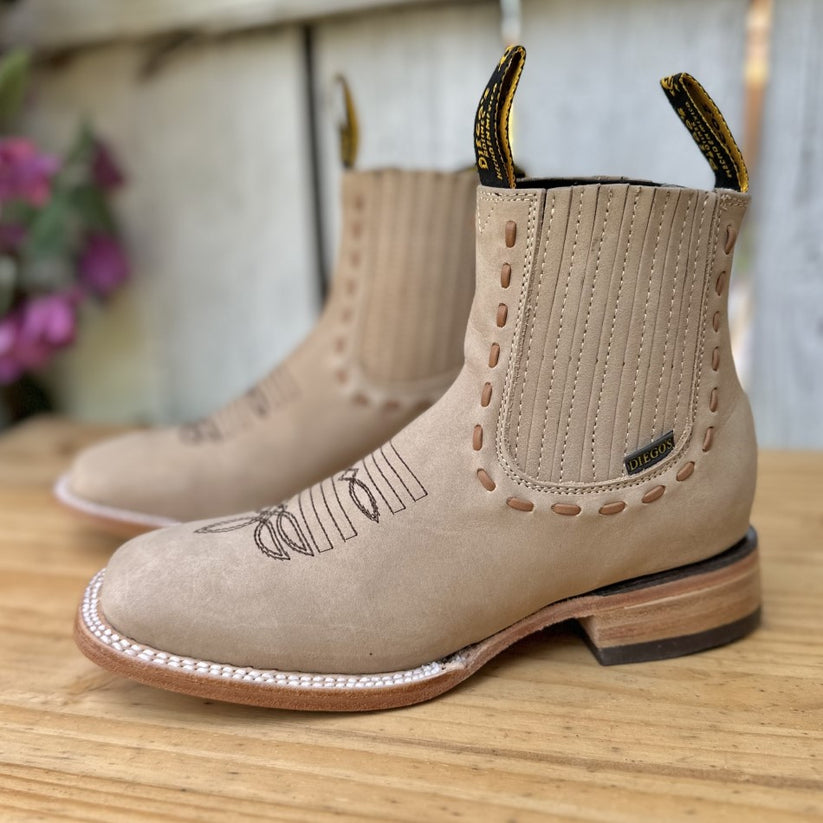 CAMEL WOVEN ANKLE BOOT - NUBUCK WESTERN ANKLE BOOTS FOR WOMEN