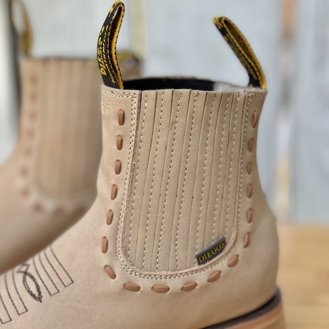 CAMEL WOVEN ANKLE BOOT - NUBUCK WESTERN ANKLE BOOTS FOR WOMEN