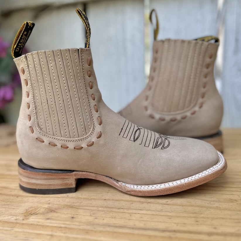 CAMEL WOVEN ANKLE BOOT - NUBUCK WESTERN ANKLE BOOTS FOR WOMEN