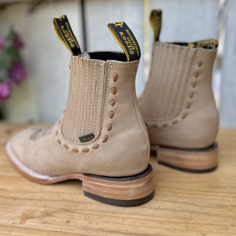 CAMEL WOVEN ANKLE BOOT - NUBUCK WESTERN ANKLE BOOTS FOR WOMEN