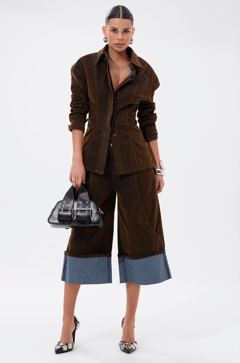 VELVET DENIM BUTTON DOWN & BERMUDA SHORT SET