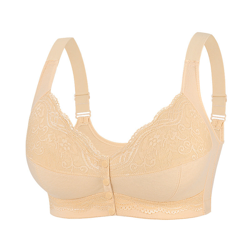 Wireless vest style lace front button bra