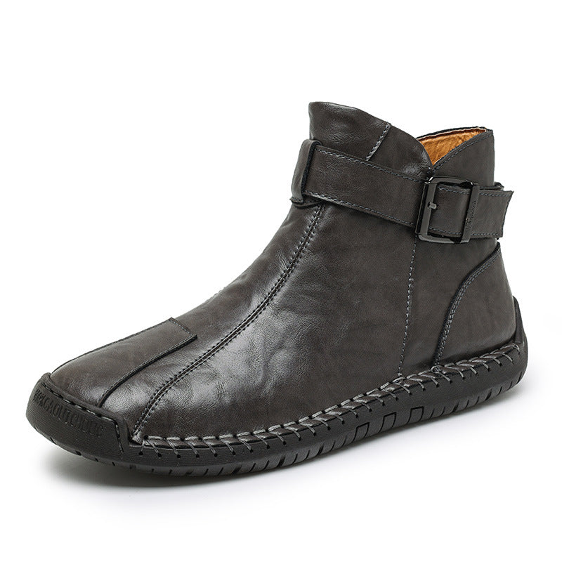 Hand-stitching Leather Casual Men Ankle Boots