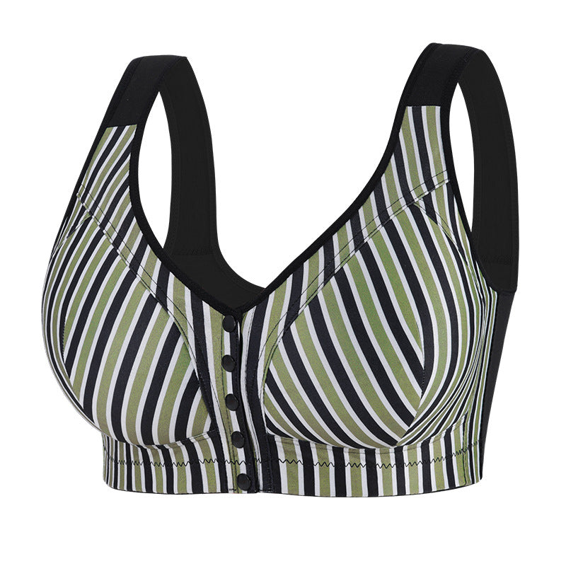 Non-wired vest style fashionable striped front button underwear