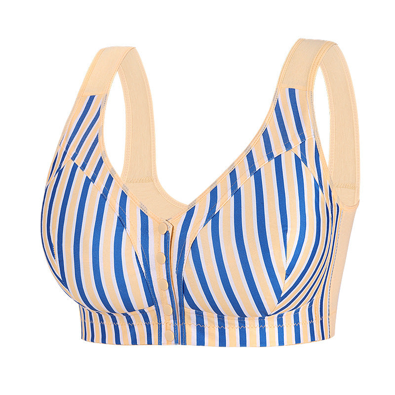 Non-wired vest style fashionable striped front button underwear
