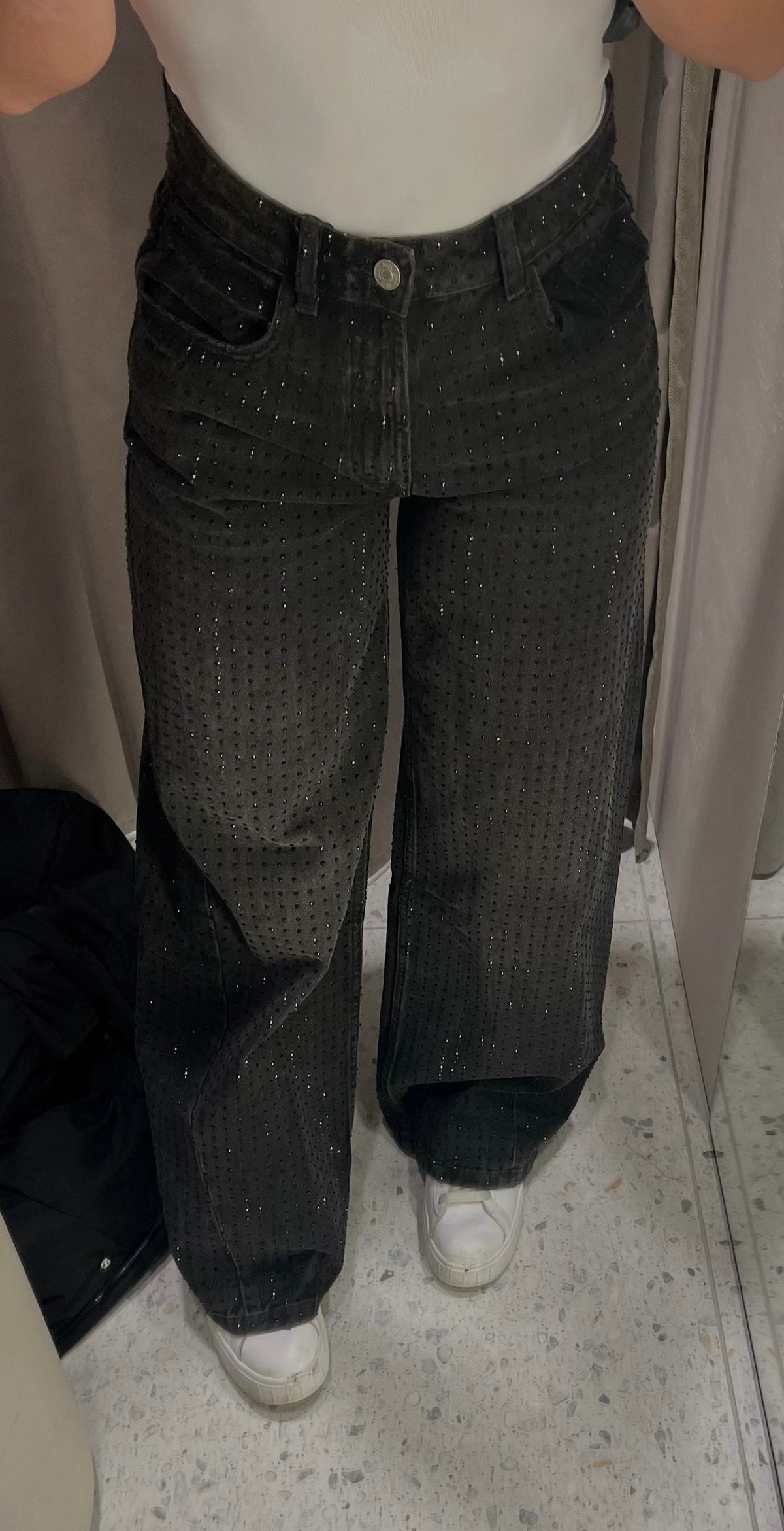 SUPER WIDE LEG RHINESTONE JEANS