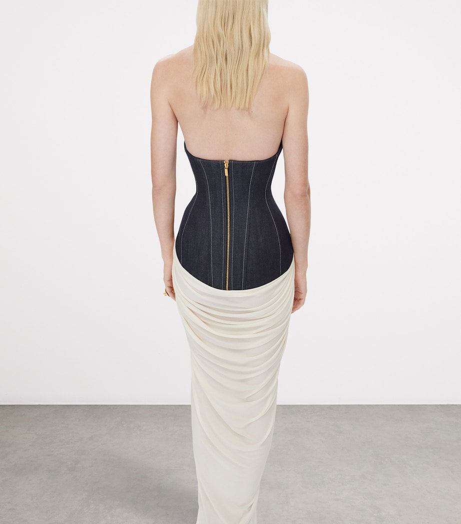Denim-Bustier Maxi Dress
