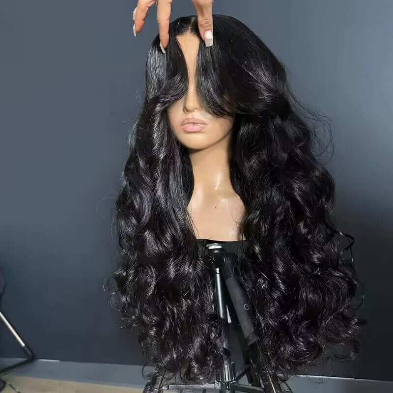 Body Wave Curtain Bangs 8x5 Glueless HD Lace Closure Wig and 13x4 Frontal Wig Put On And Go