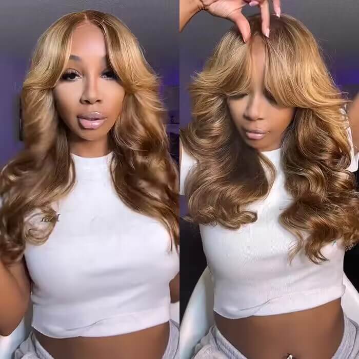 Body Wave Curtain Bangs 8x5 Glueless HD Lace Closure Wig and 13x4 Frontal Wig Put On And Go