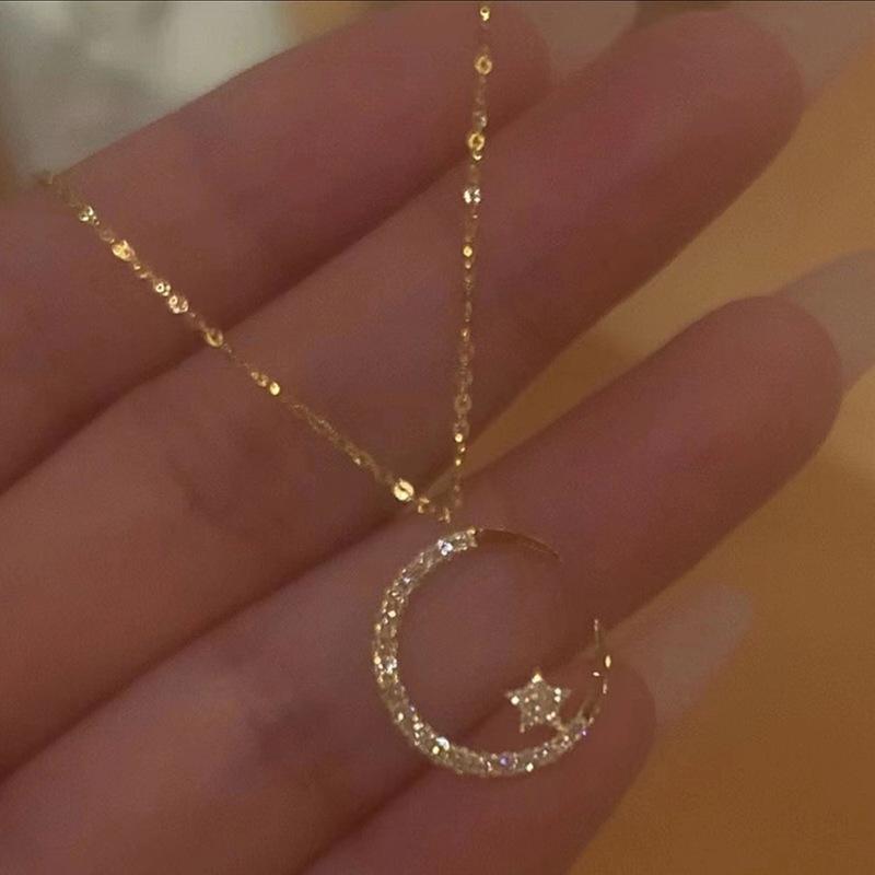 Star Moon Diamond-Studded Necklace