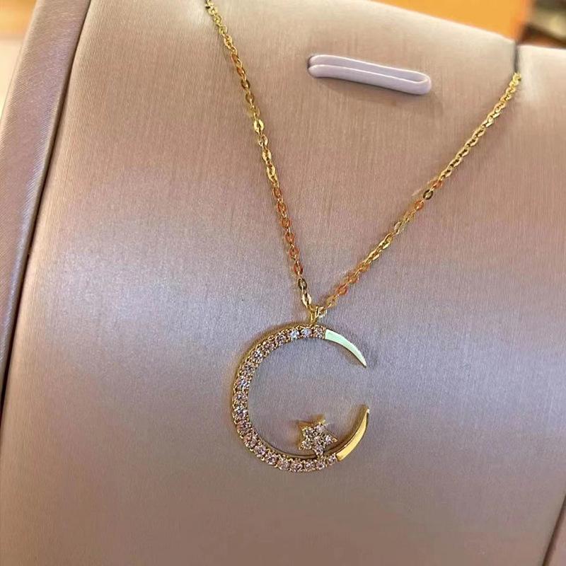 Star Moon Diamond-Studded Necklace