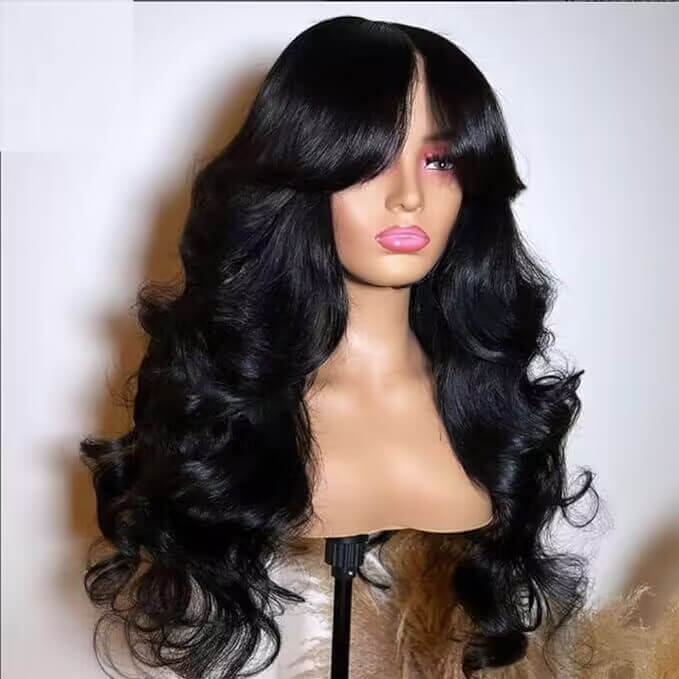 Body Wave Curtain Bangs 8x5 Glueless HD Lace Closure Wig and 13x4 Frontal Wig Put On And Go
