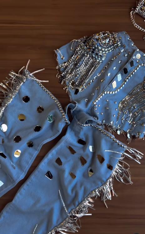 Denim Deconstructed Diamond Tassel Set