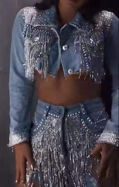 Cutting Diamond Tassel Denim Set