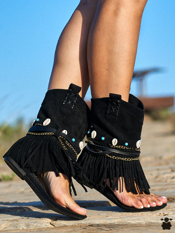 Boho Chain Sandals Black
