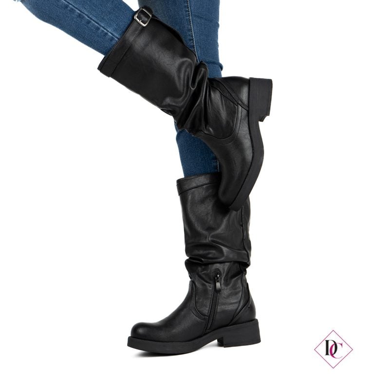 soft gathered shaft low heel boots