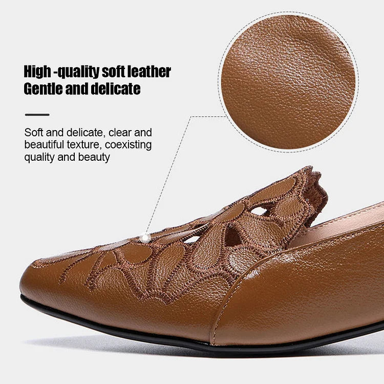 Soft-soled Causal Cutout Embroidered Leather Shoes
