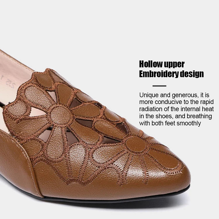 Soft-soled Causal Cutout Embroidered Leather Shoes