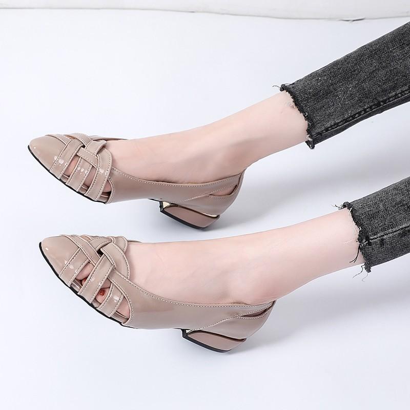 Roman handmade pointed toe hollow low-heel leather shoes