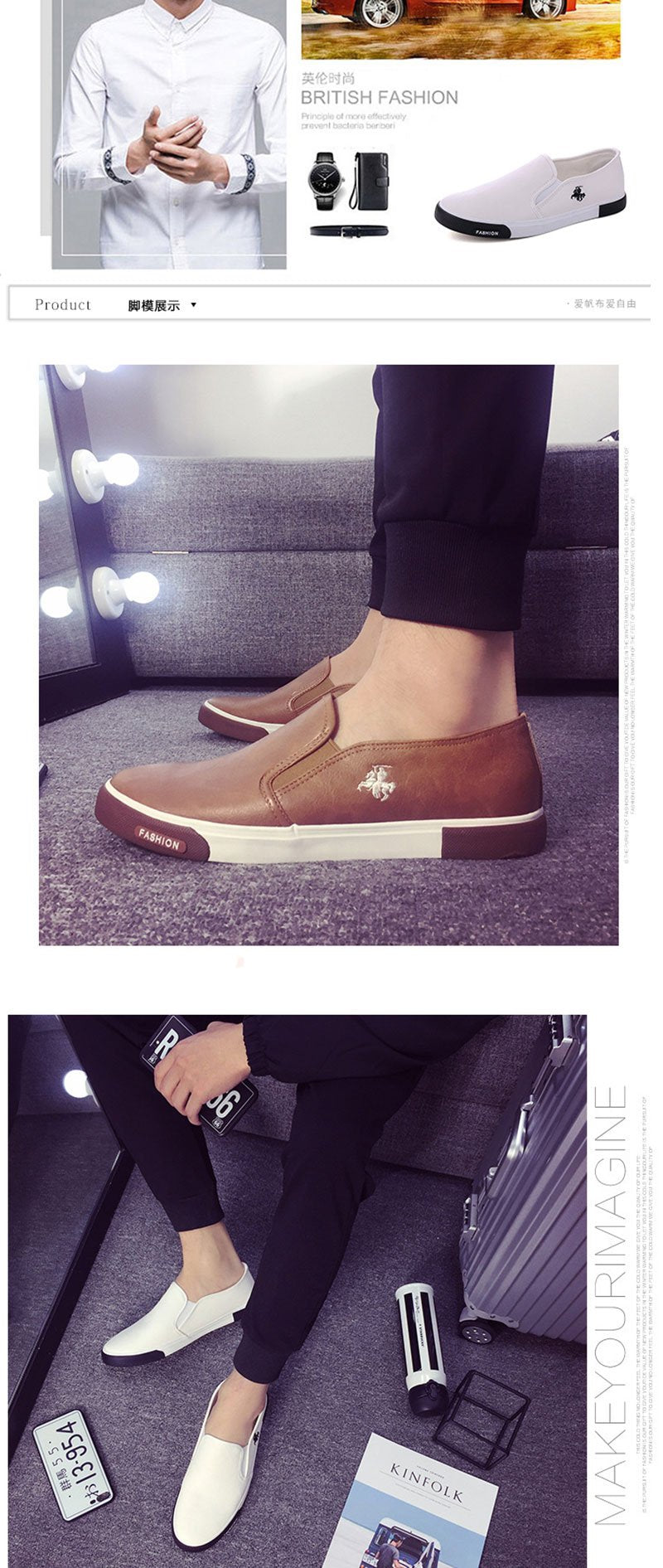 Casual Shoes Men Comfortable PU Leather Mens Loafers Handmade Design Flats Sneakers