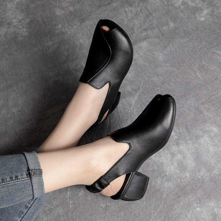 Soft-Soled Retro Leather Fish Mouth Women's Shoes