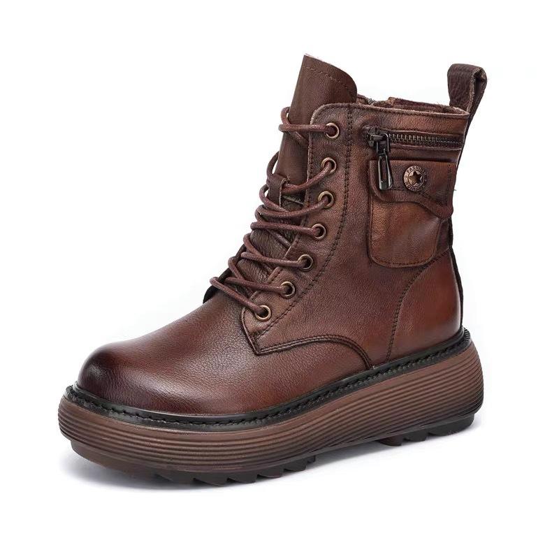 Italian calfskin zipper pocket and hand-stitched stitches Martin boots