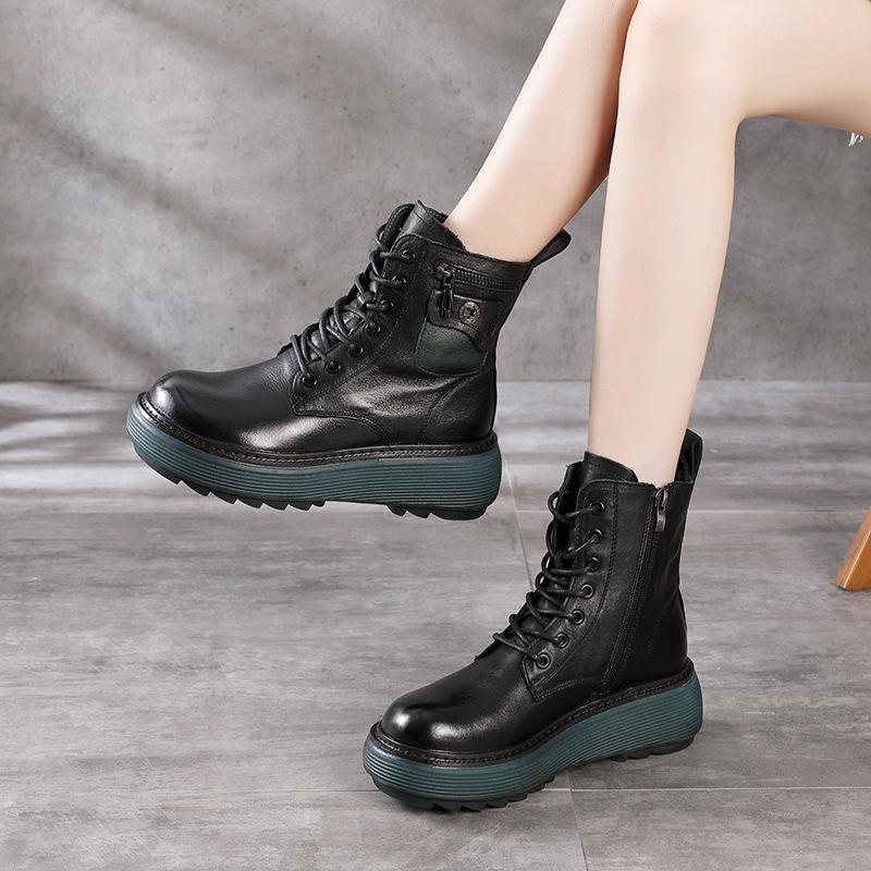 Italian calfskin zipper pocket and hand-stitched stitches Martin boots