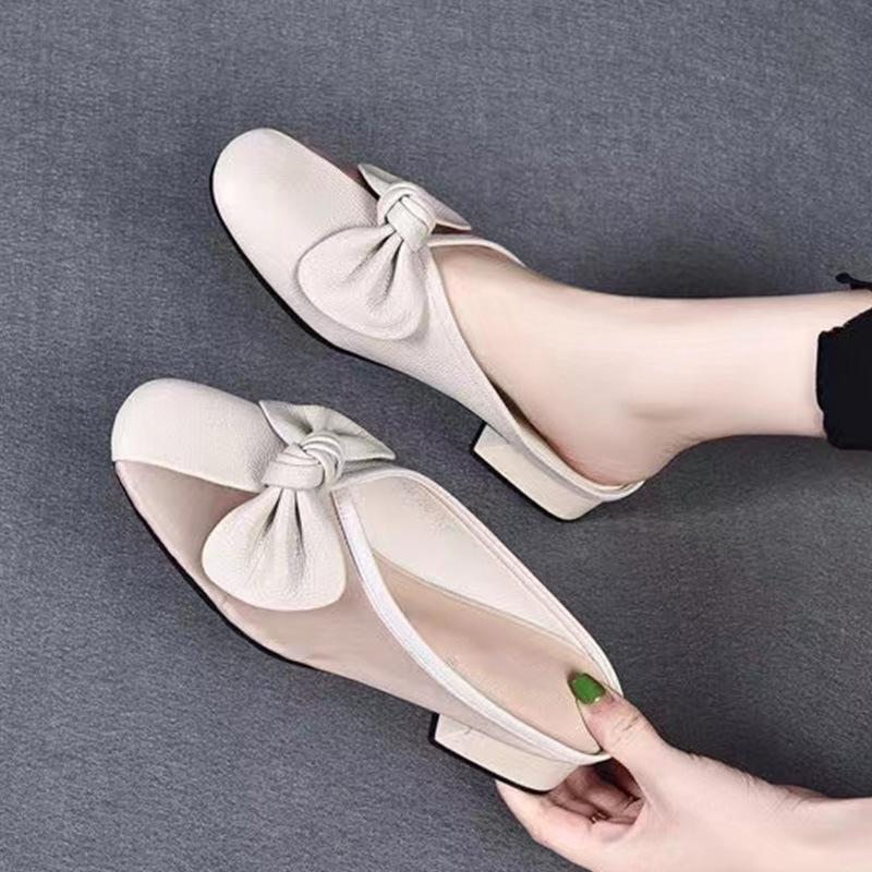 Summer new soft leather mesh thick heel women's shoes
