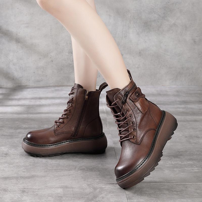 Italian calfskin zipper pocket and hand-stitched stitches Martin boots