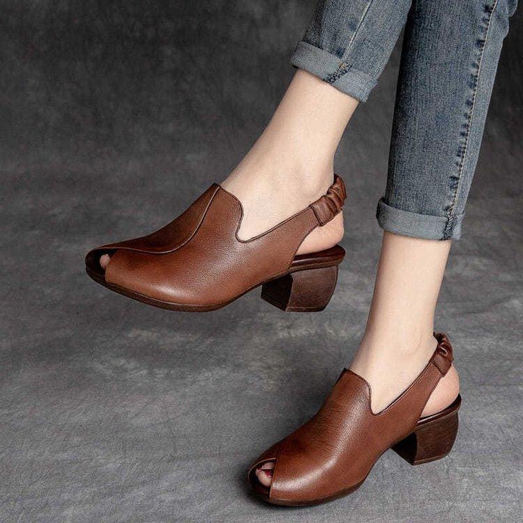 Soft-Soled Retro Leather Fish Mouth Women's Shoes