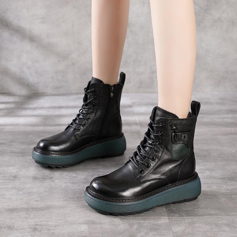 Italian calfskin zipper pocket and hand-stitched stitches Martin boots