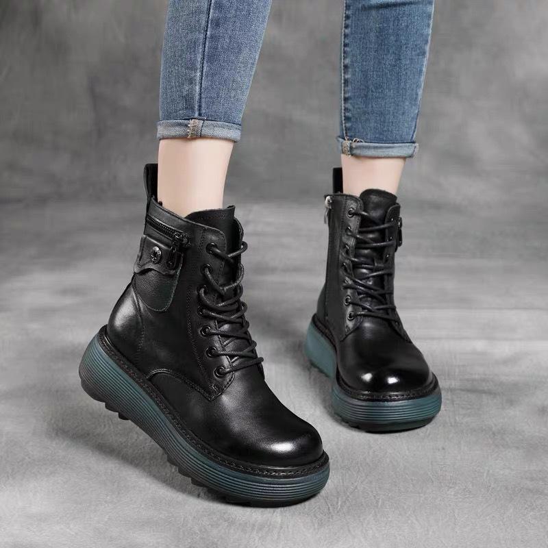 Italian calfskin zipper pocket and hand-stitched stitches Martin boots