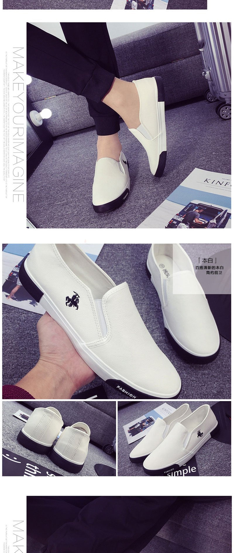Casual Shoes Men Comfortable PU Leather Mens Loafers Handmade Design Flats Sneakers