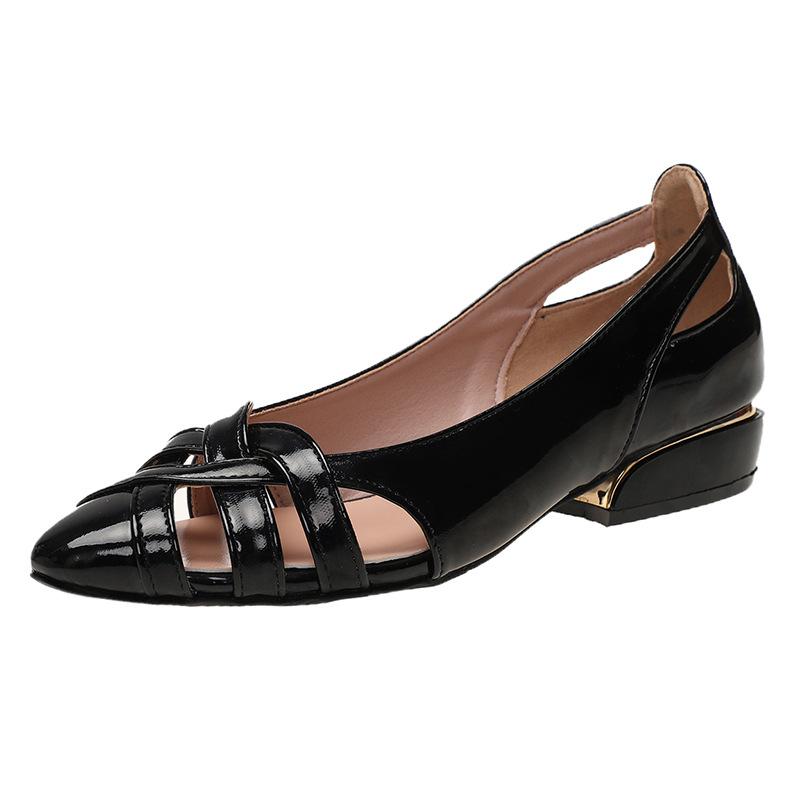 Roman handmade pointed toe hollow low-heel leather shoes